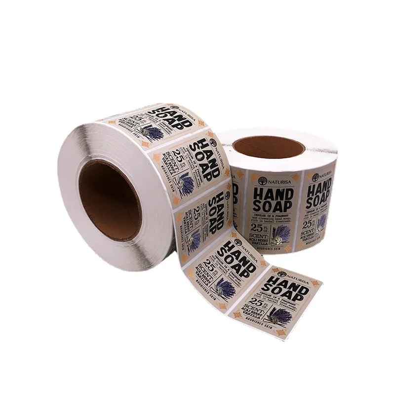 

Customized Rolling Packaging Hand Soap Printed Adhesive Labels Waterproof Vinyl Plastic CMYK Colors Packing Stickers