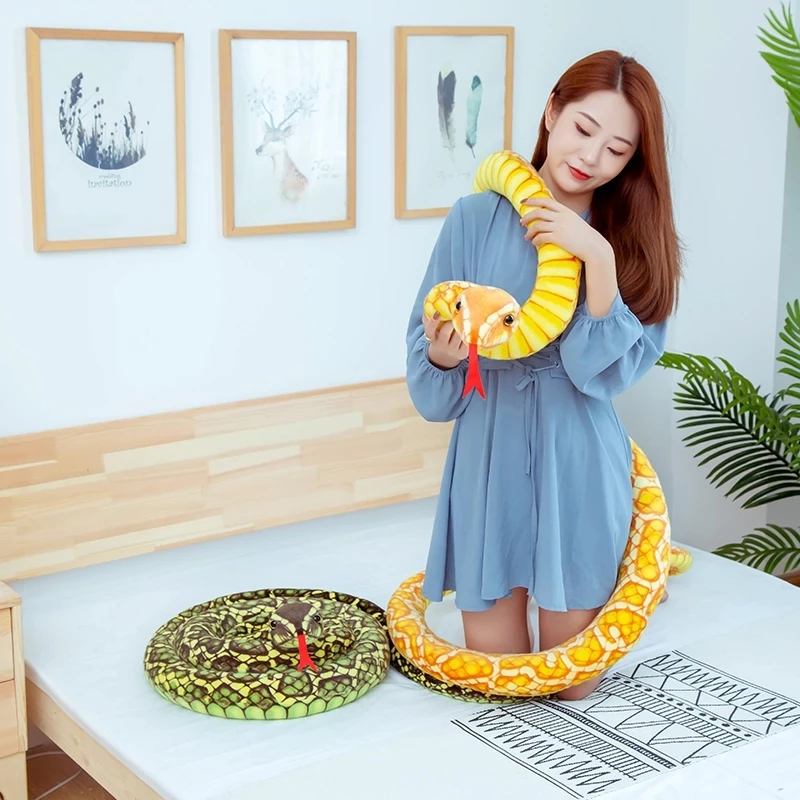 3M Lifelike Cobra Snake Plush Toy Brown Long Stuffed Boa Snakes Creative Plushie Boys Girls Kids Gift