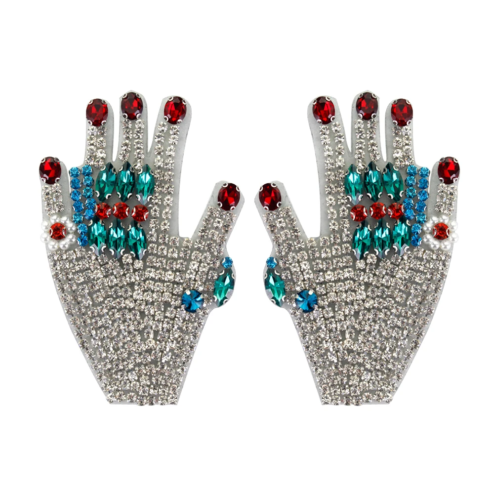 

Handmade Hands Pair Patches Rhinestone Crystal Appliques Beaded Apllique Sew on Shoes Decorative