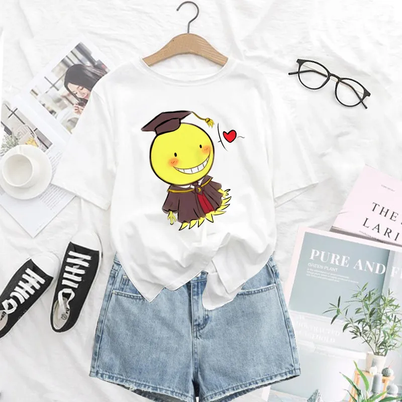 Assassination Classroom Cartoon Print T Shirt Women Funny Cartoon Harajuku Tshirt Short Sleeve White T-Shirt Female Tops Tees