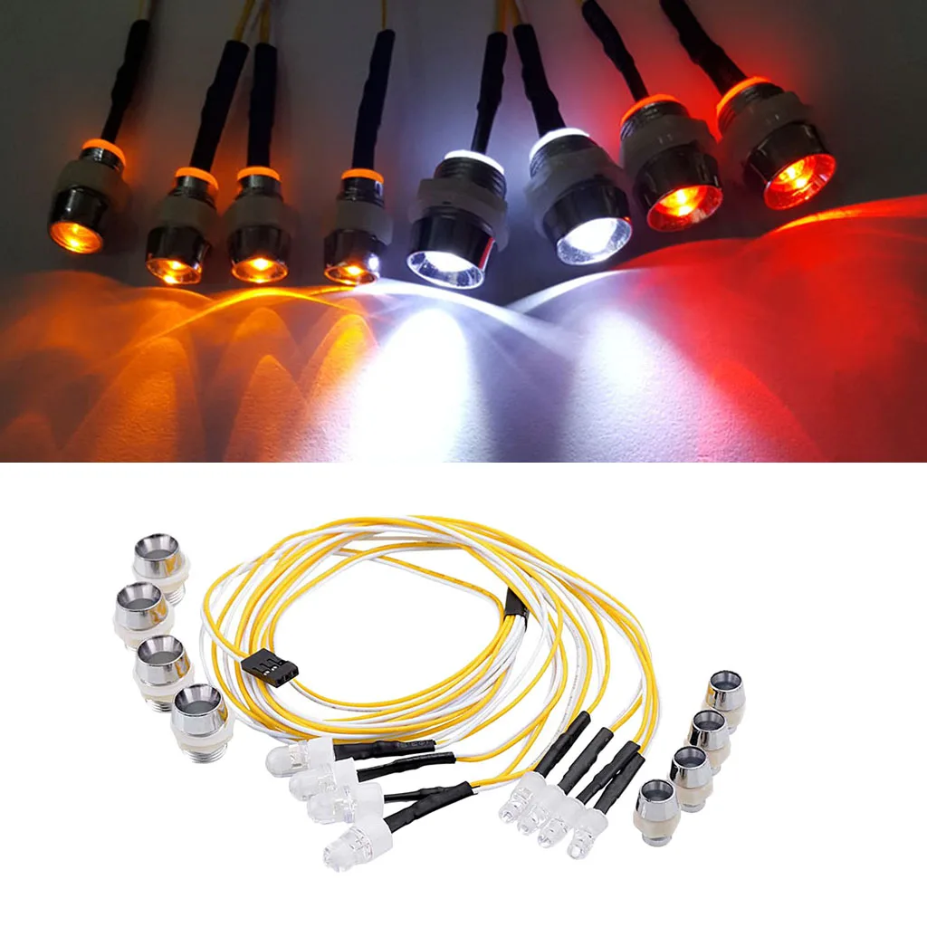 5mm/8mm LED Light Bright 2 Red & 2 White & 4 Yellow Lamp 3-9V for 1/5 1/8 1/10 1/12 1/16 RC Car Decor