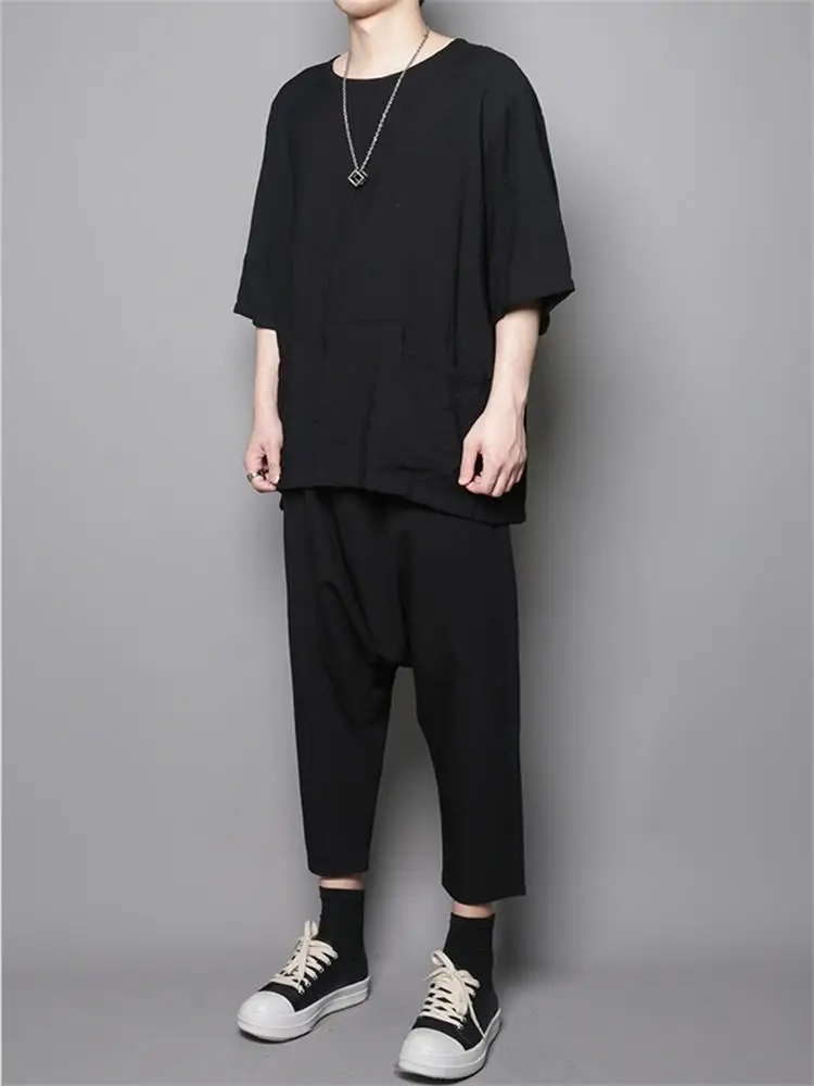 Men's summer primitive style big pocket design loose Japanese Haren casual simple large size short sleeve T - shirt