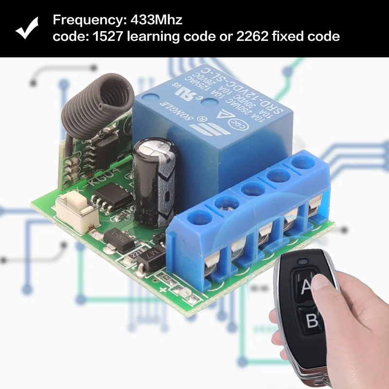 Diese 12V przekaźnik odbiorczy 433Mhz rf uniwersalny pilot DIY inteligentny przełącznik andTransmitter brelok do drzwi elektrycznych \\ obwód