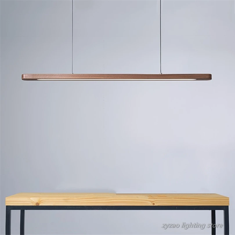 Nordic Wooden LED Pendant Lights Dining Room Restaurant Kitchen Hanging Lamp Home Decor Walnut Wood Office Strip Lights Fixtures