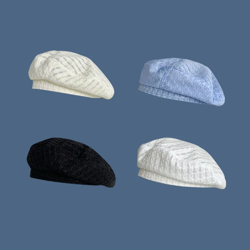 

Korean Version of Ins New Plaid Beret Hat Female Summer Thin Section Breathable All-match Solid Color Painter Hat