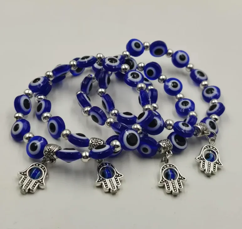 Lot 10pcs Fashion Evil Eye Beads Bracelets Wholesale Gift Turkish Fatima Hamsa Blue Evil Eye Beaded Charm Bracelets Protection