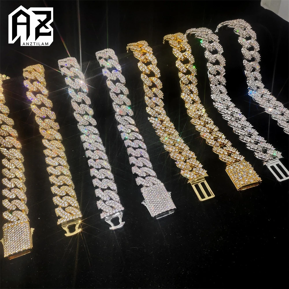 

AZ New Design Iced Out Cuban Link Chain Bracelets Necklace For Men Women With Bling Stone Hip Hop Miami Chain Goth Jewelry