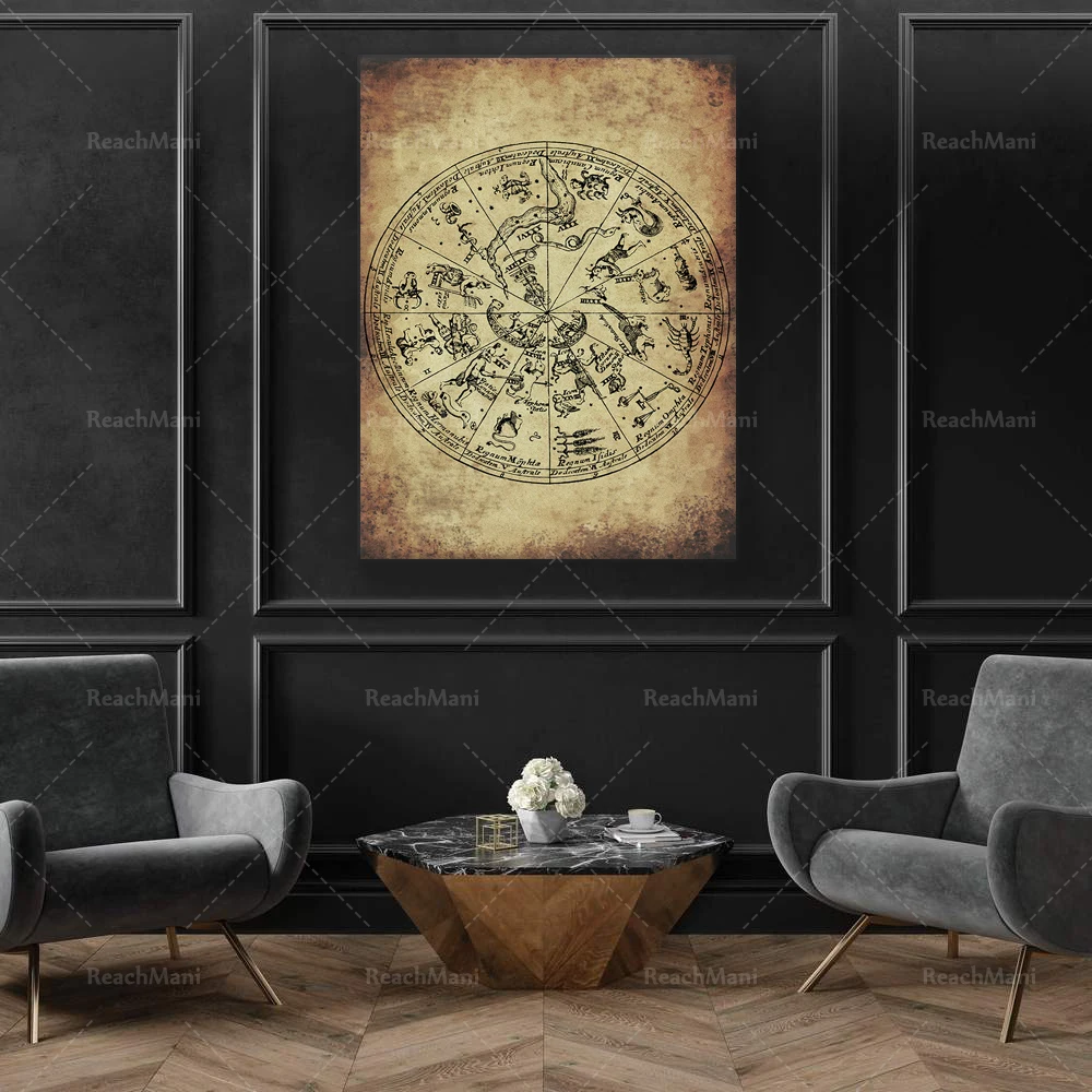 

Ancient Zodiac Wheel Poster, Occult Art Print, Hermetic Occult Art Print, Magick Pagan Decoration , Esoteric Home Decor