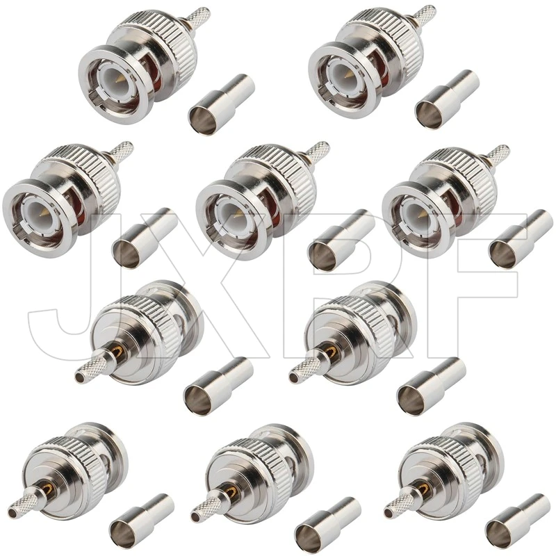 JX 10PCS BNC connector male crimp RF connector BNC male crimp plug for RG316 RG174 LMR100 coaxial cable fast ship