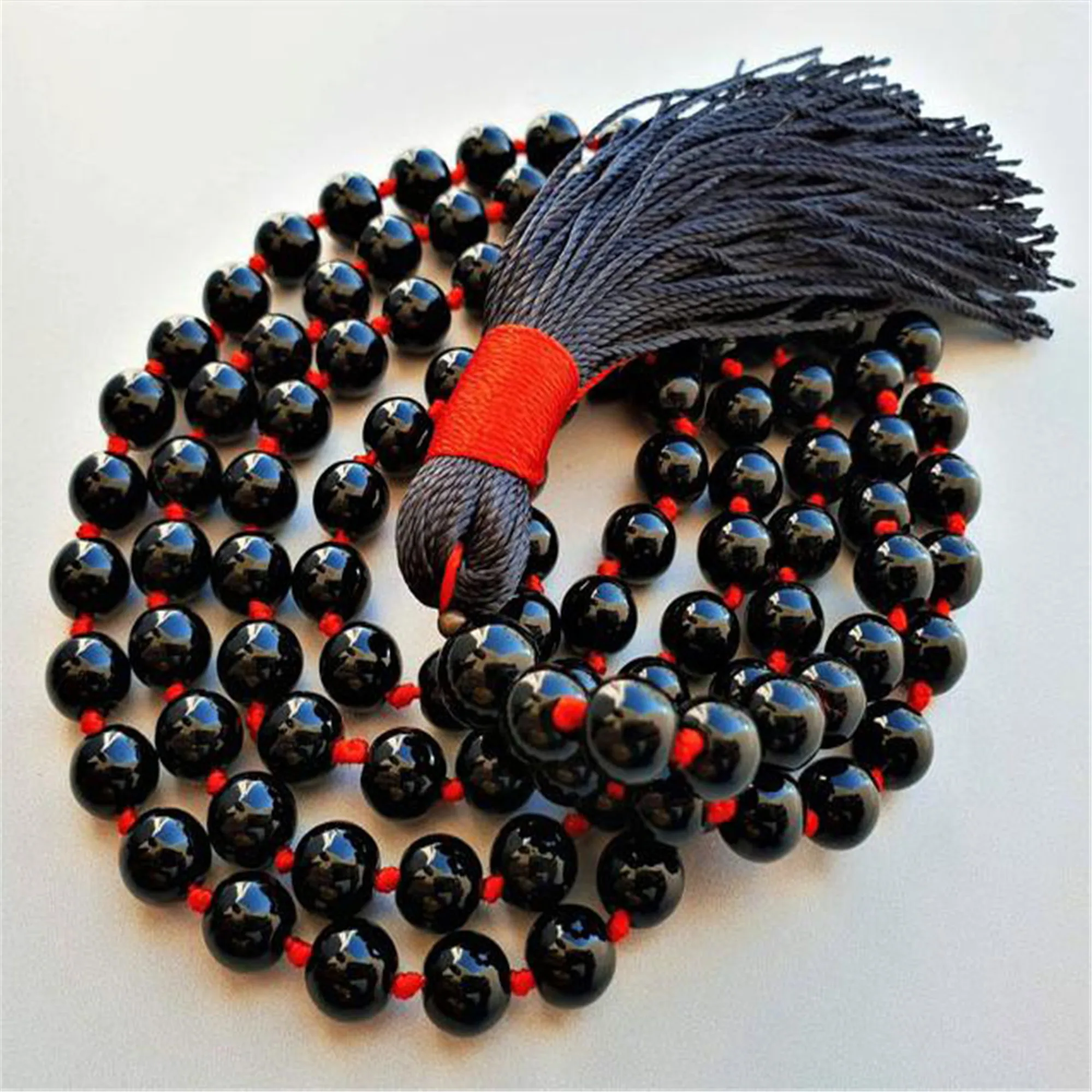 

8mm Natural Black Agate Gemstone 108 Beads Mala Necklace Classic Yoga Handcrafted Healing Meditation Chakra Pray Reiki Handmade