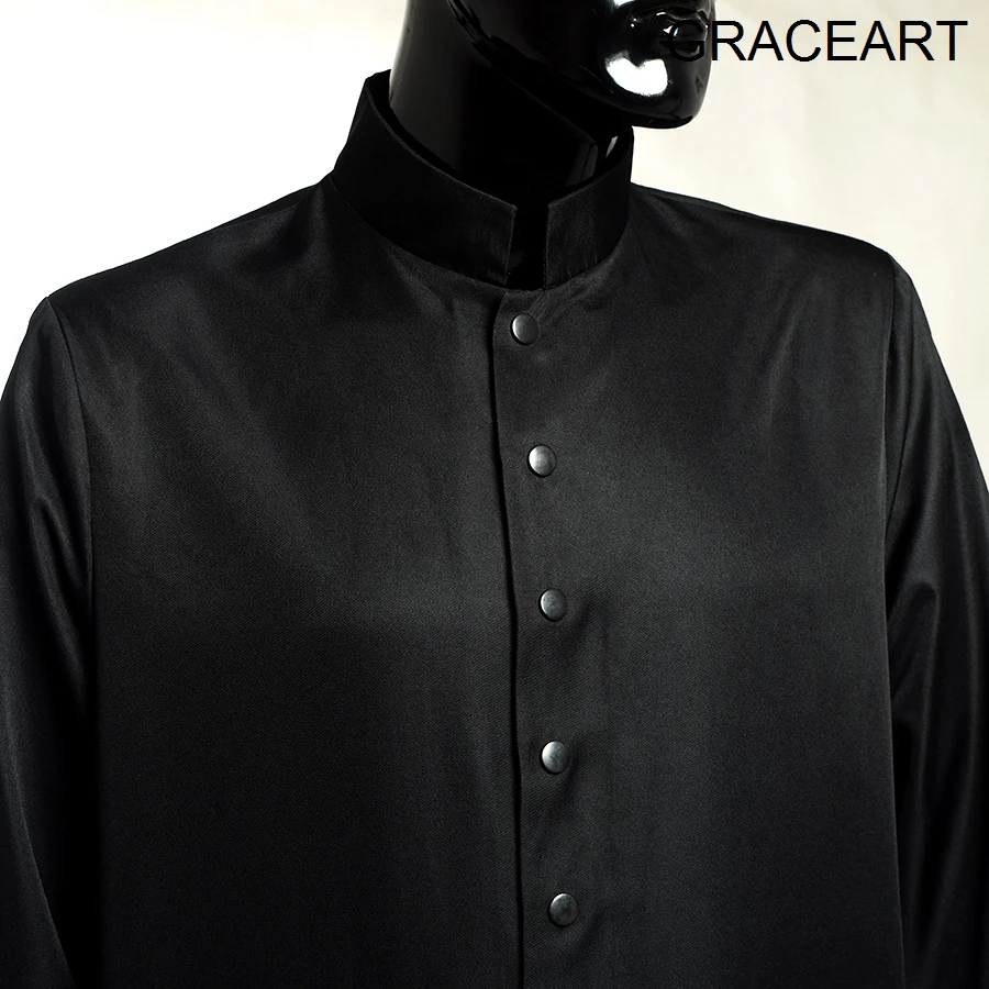 Männer Schwarz Cassock Klerus Robe Einzel-Beast Priester Gewänder
