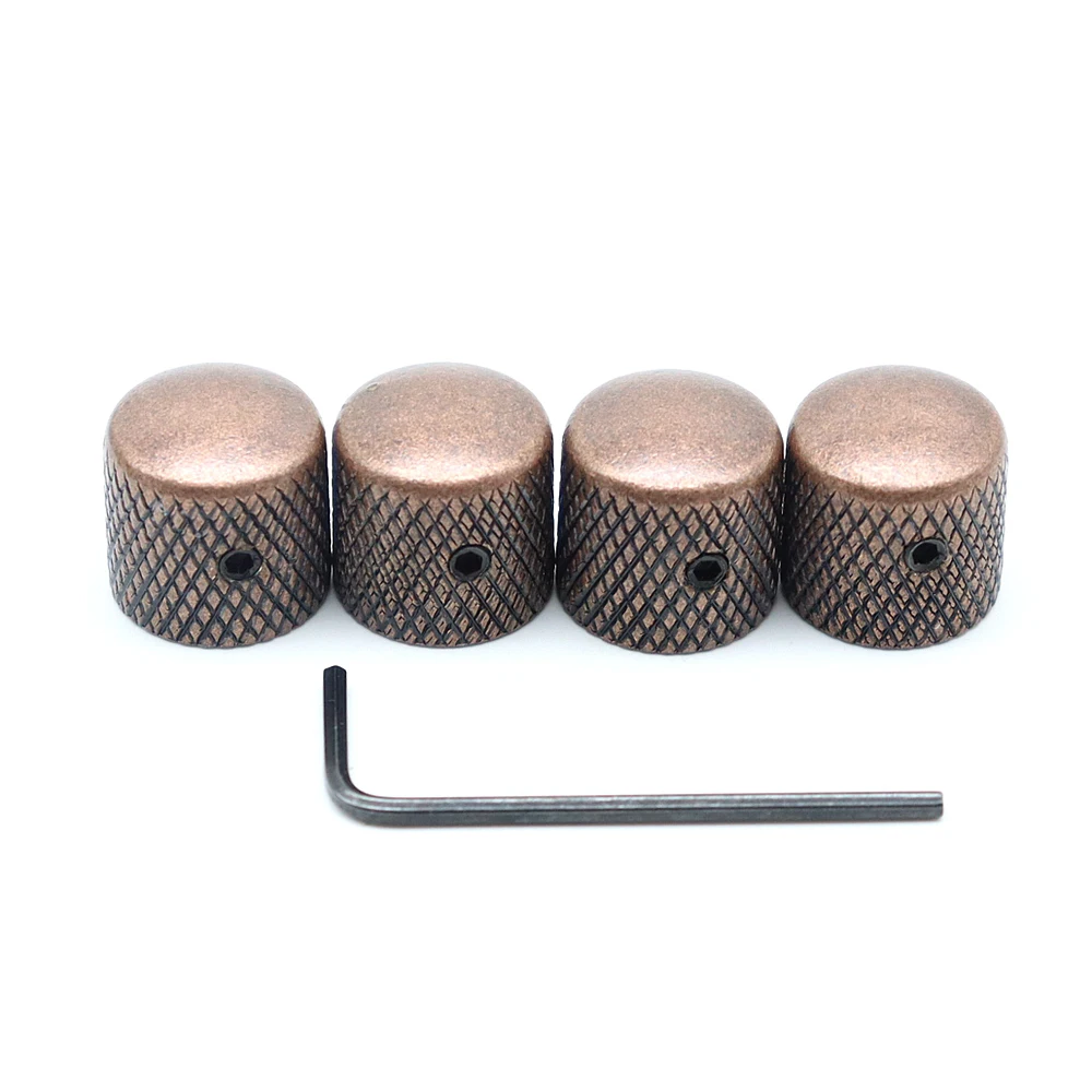 3pc/4pc 6mm Metal Dome Tone Guitar Volume Tone Knobs Potentiometer Control Knobs with Wrench For Electric Guitar Bass Red Copper