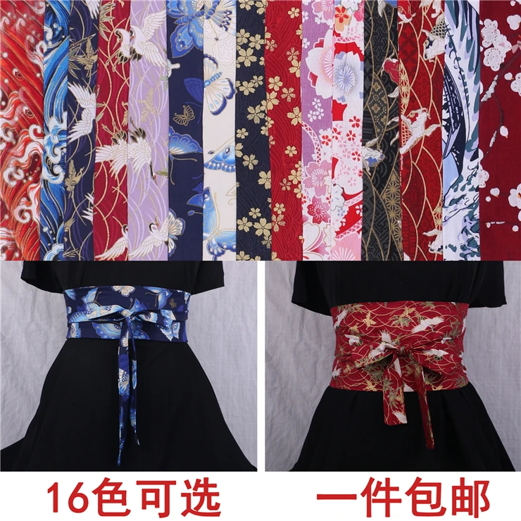 Chinese Clothing Element Crane Cotton Linen Japanese Style Kimono Printed Women\'s Wide Girdle Harajuku Bathrobe Tied Waistband