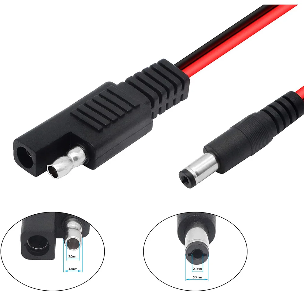 SAE para DC 5521 Masculino e Feminino Cabo, Quick Disconnect Wire Harness, Cabo de Extensão, 60cm para Poderes portáteis, Motocicleta, Solar