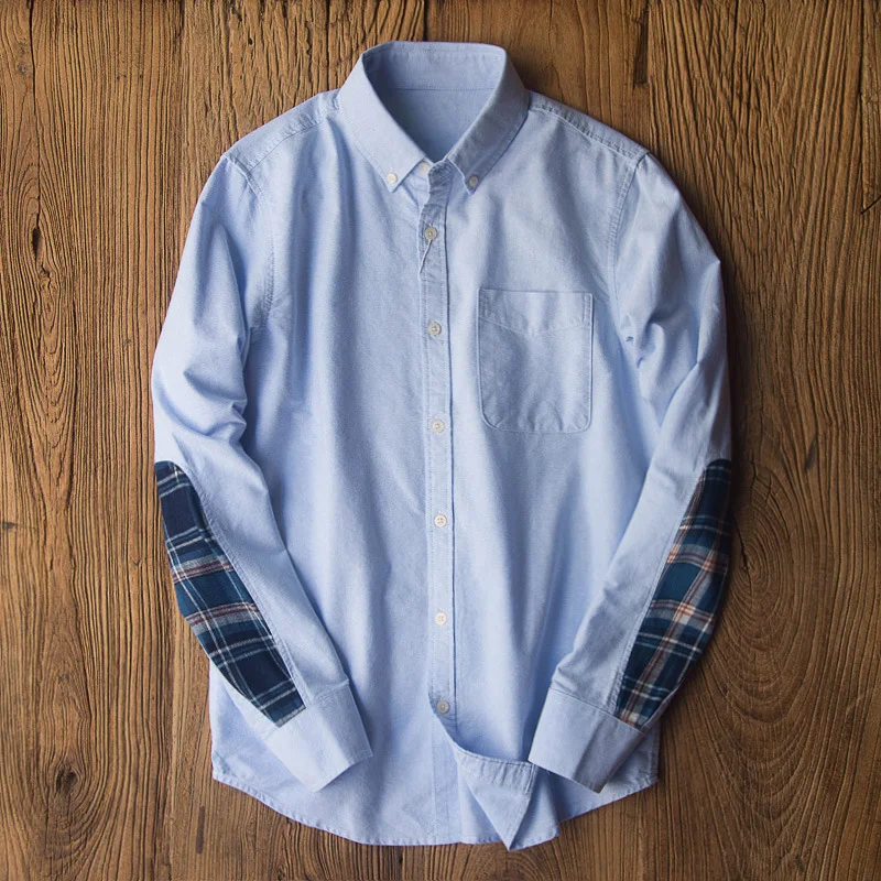 190907 Chic Patch Oxford Shirt Business Casual Gentleman Office Daily Long Sleeve Lapel Trendy Japan Style Men Blouse Tops New