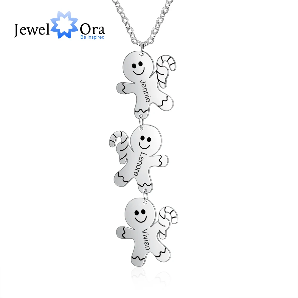 JewelOra Designer Jewelry-Customized Name Engraving Gingerbread Man Pendant Necklace Personalized Christmas Gifts for Family