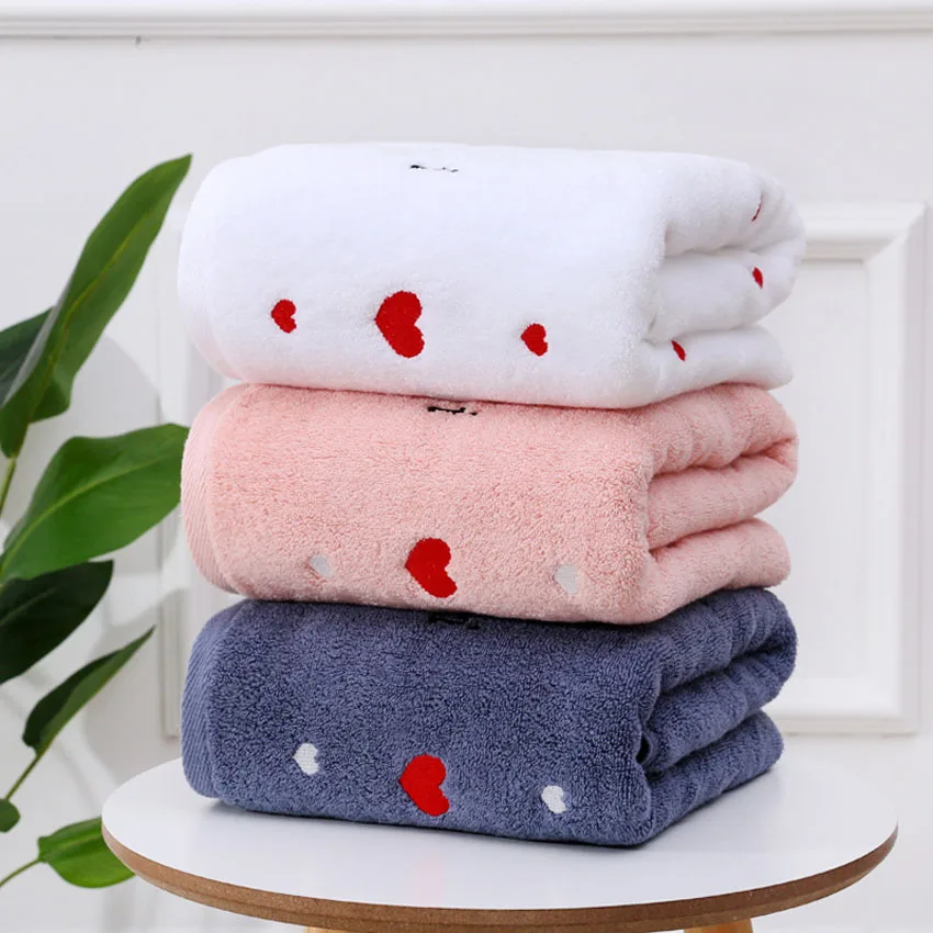 100% Cotton 3 Colors Peach Heart Love Letters Embroidery Bath Towel Bathroom Towels Pink Modern for Adults Kids Toalla De Cara