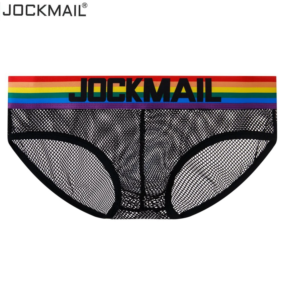 JOCKMAIL Men\'s Underwear Briefs Cotton Low Rise White Black Soft Underpant,Rainbow Sexy Gay Men Underwear Mesh Transparent Slip