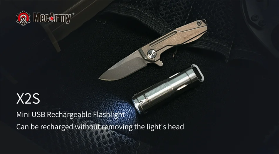 MecArmy X2S Keychain Light 130 Lumen USB Charging Stainless steel Mini Flashlight LED Torch built-in 10180 Battery