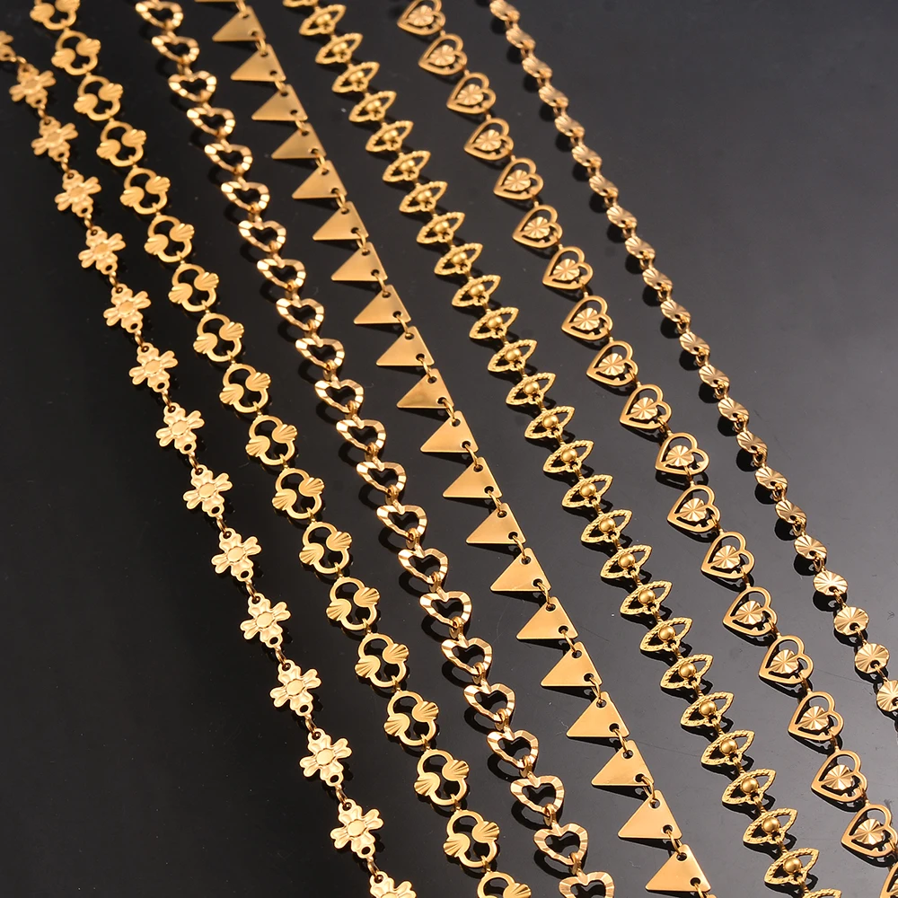 Großhandel 1 Meter Edelstahl Goldfarben Handgefertigte Herz-Auge-Sonnenblumen-Ketten für Damen Halskette Armband Fußkette DIY Schmuck – Detail 5