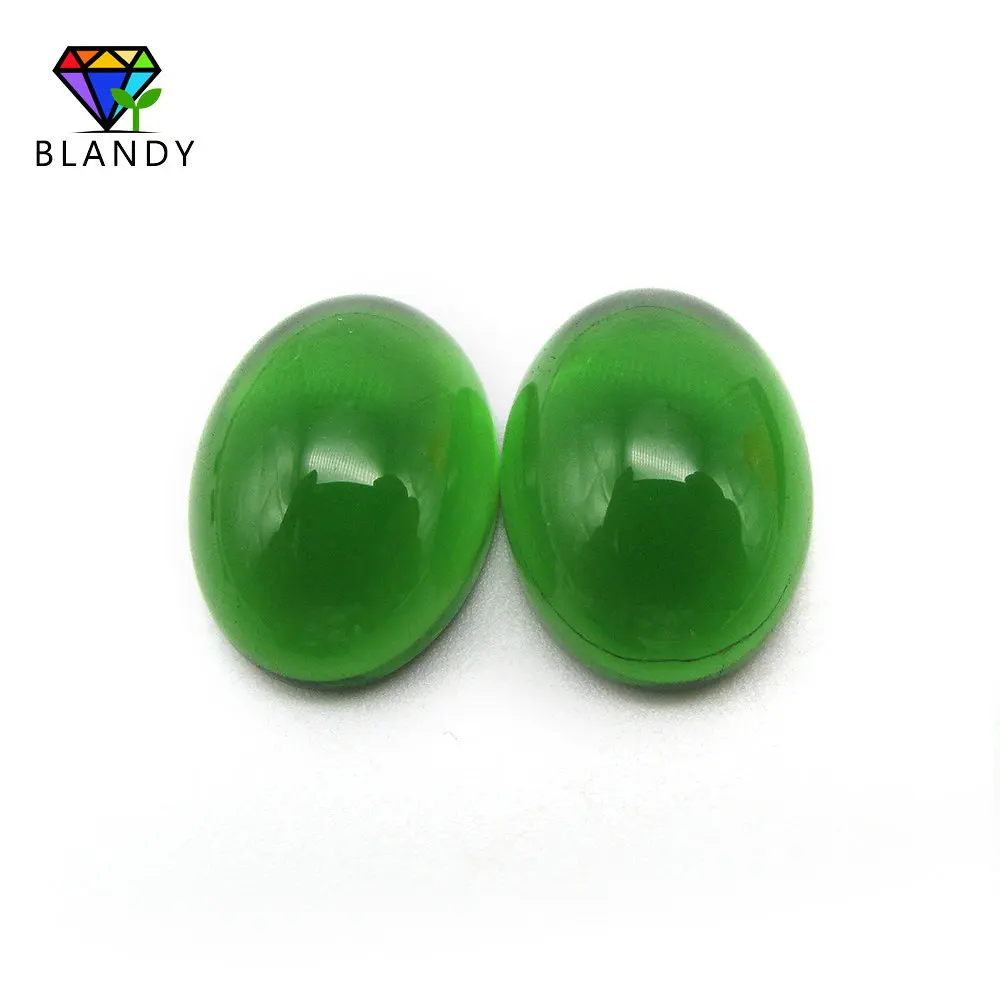 

Free Shipping 100pcs/lot 10x14mm~12x16mm Oval Cabochon Cut Light Green Glass Stone Synthetic Beads