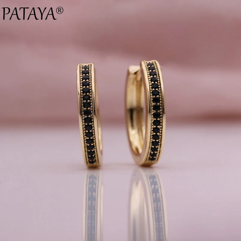 PATAYA New Colorful Natural Zircon Earrings 585 Rose Gold Color Round Circle Earrings Women Simple Wedding Fashion Jewelry