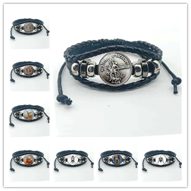 New Men's Leather Bracel Archangel St. Michael Protects My Shield Protects Russian Charm Orhodox Pendant Gift