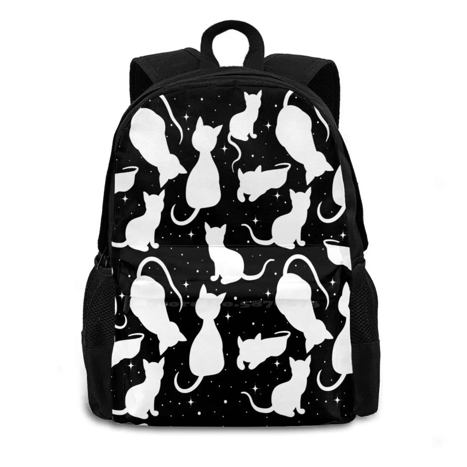 Witch'S Wicca White Cat Backpacks For School Teenagers Girls Travel Bags Black And White Cat Pattern Cats Kittie Kittys Meow