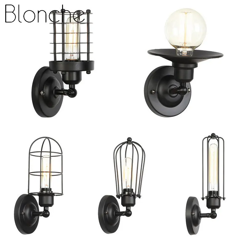 

Black Iron Metal Wall Light Fixtures Retro Industrial Simple Wall Lamp Bar Cafe Bedroom Bathroom Mirror Loft Vintage Wall Sconce