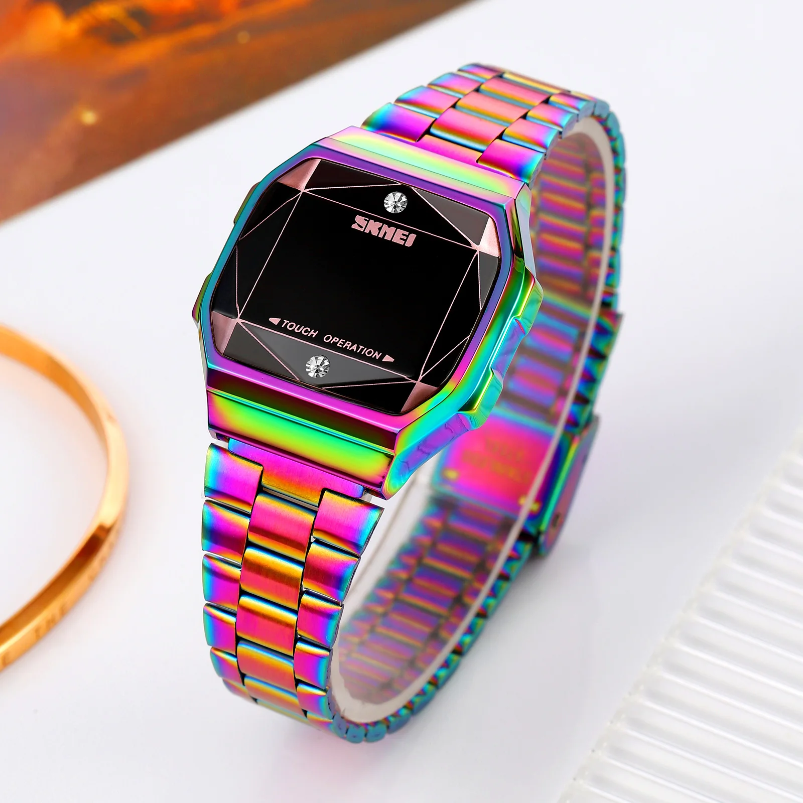 SKMEI Small Slim Touch Screen Square Digital Watch Women High Quality Luxury Bracelet Watch Waterproof Ladies Wrist Watch