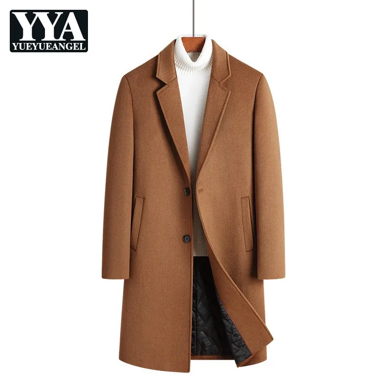 

Autumn Winter New Men Wool Blend Overcoat Office Casual Slim Trench Coat Pockets Business Single Breasted Coat 5XL