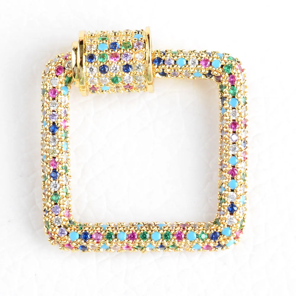 2PCS, Rainbow Crystal Zirconia Clasp Cross /Oval/Square Shaped Lock Carabiner Pave Lock Jewelry Findings