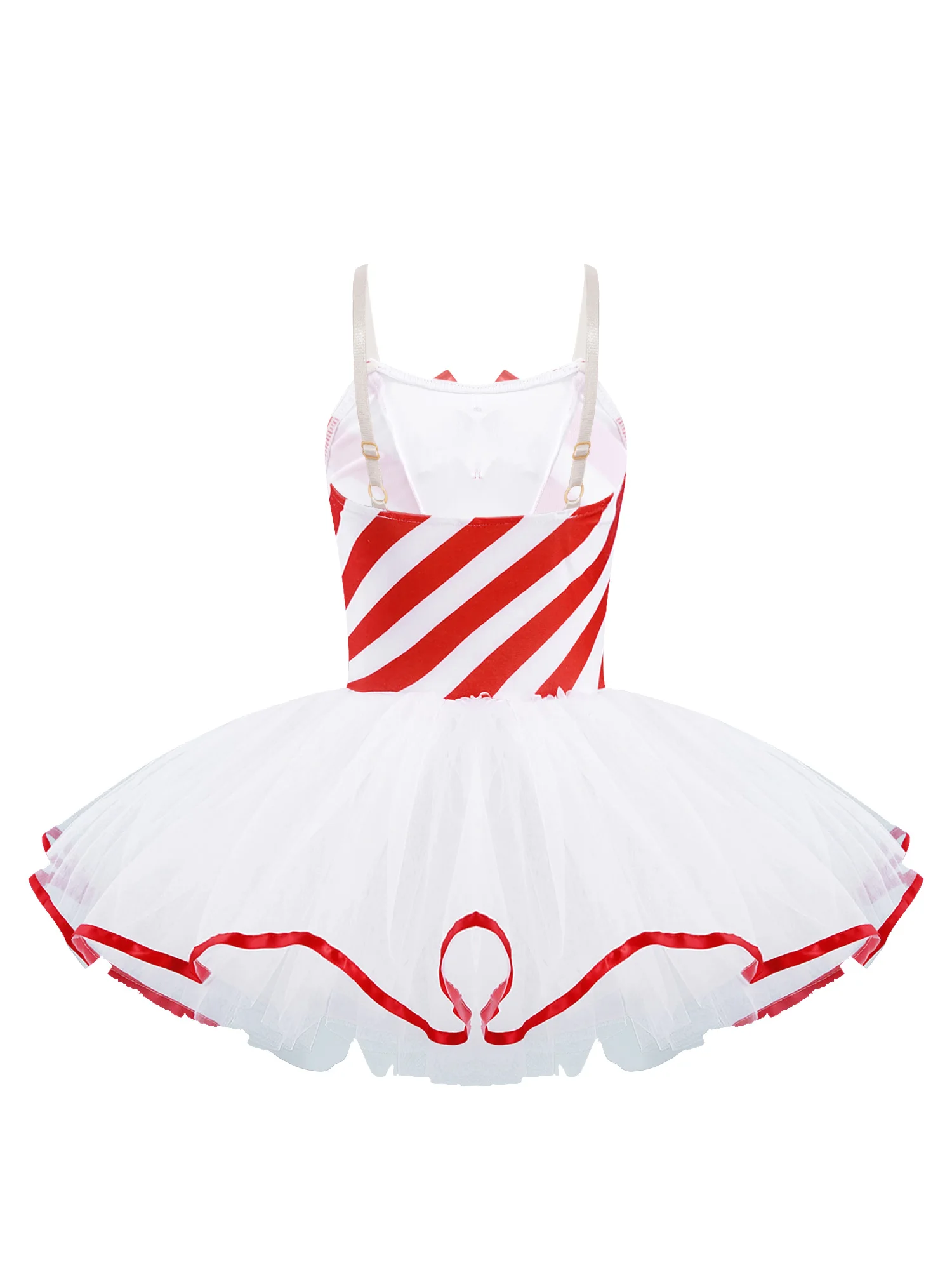 Girls Christmas Striped Candy Cane Costumes Ballet Leotard Mesh Tutu Dress Sleeveless Ballerina Figure Ice Skating Dance Wear