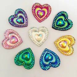 100PCS 16mm AB Resin Heart Peacock eye Flatback  Rhinestone Applique DIY Wedding Scrapbook Ornament Crafts SD88*5