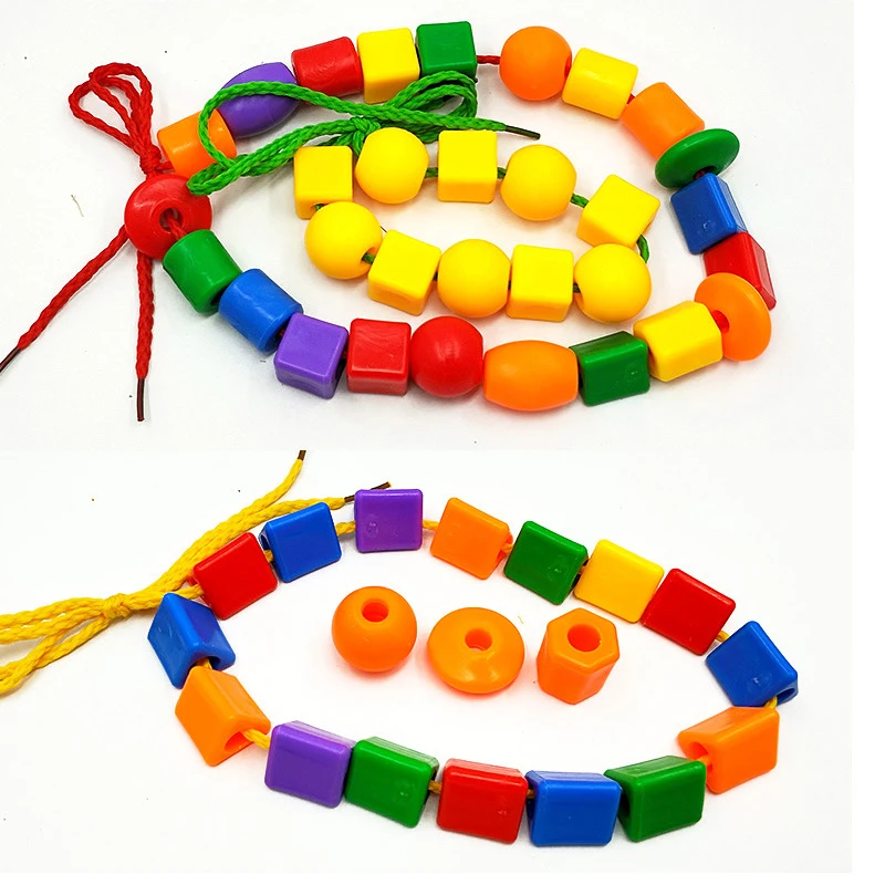 20/40pcs Montessori Lacing Beads Geometry Stringing Block Children Kid Fine Motor Skill Learning Education Puzzle Cognition Toys