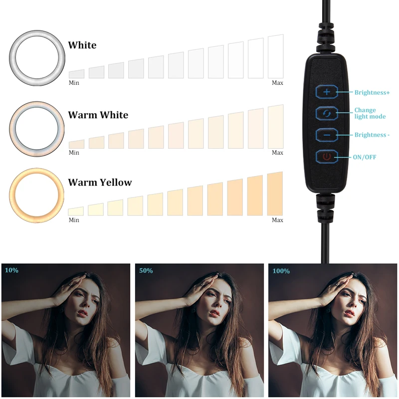 6/10inch Ring Light With Tripod For Phone Dimmable Bi-color LED Photography Lighting With Phone Hoder For Youtube Video Light