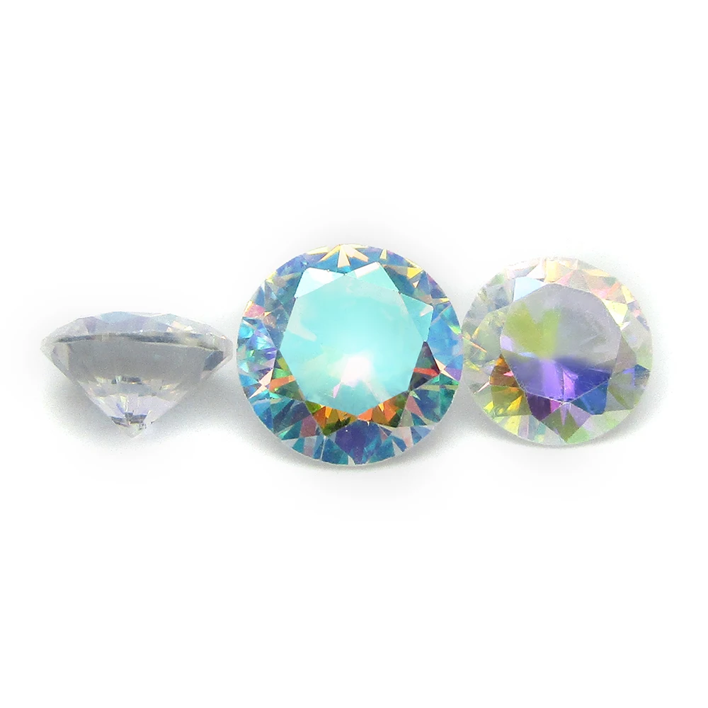 Hot Sale 1.0~10mm Round Cut  Multicolor CZ Stone Loose Plating AB Color Cubic Zirconia Synthetic Gems For Jewelry Making