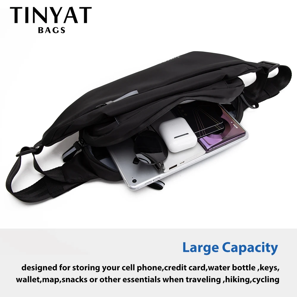 TINYAT Men \'s Chest Bag Anti-thef New Multifunction PU Waist Bag for Sports Male Waterproof Outside Fanny Bag pack Shoulder Bag