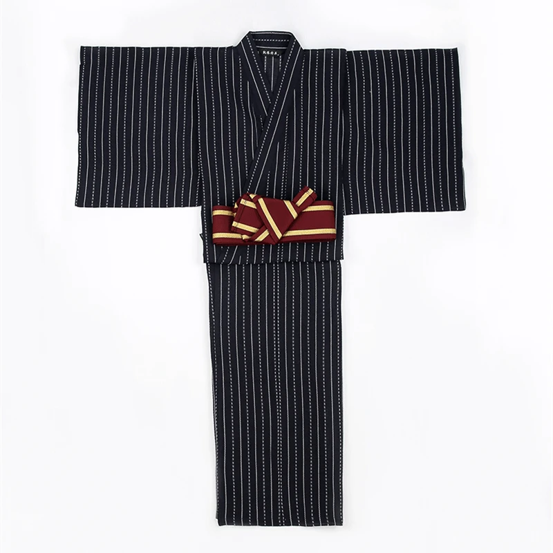 Japan Kimono suit Traditional Kimono with Obi Belt Men Cotton Bath Robe Yukata Male Kimono Sleepwear cosplay Costumes A60610