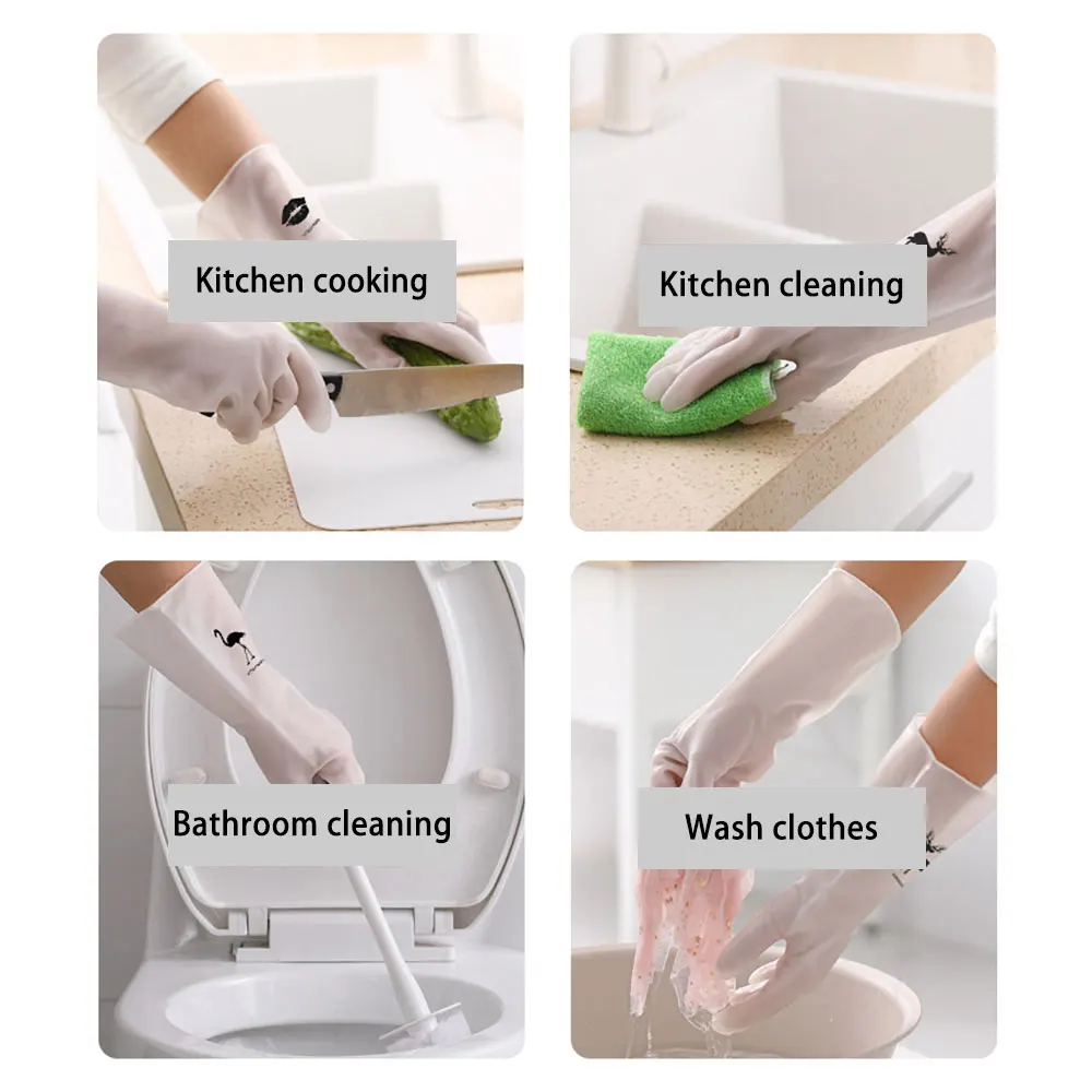 Silicone world 1 Pairs waterproof rubber latex dish washing gloves kitchen durable cleaning housework chores dishwashing tools