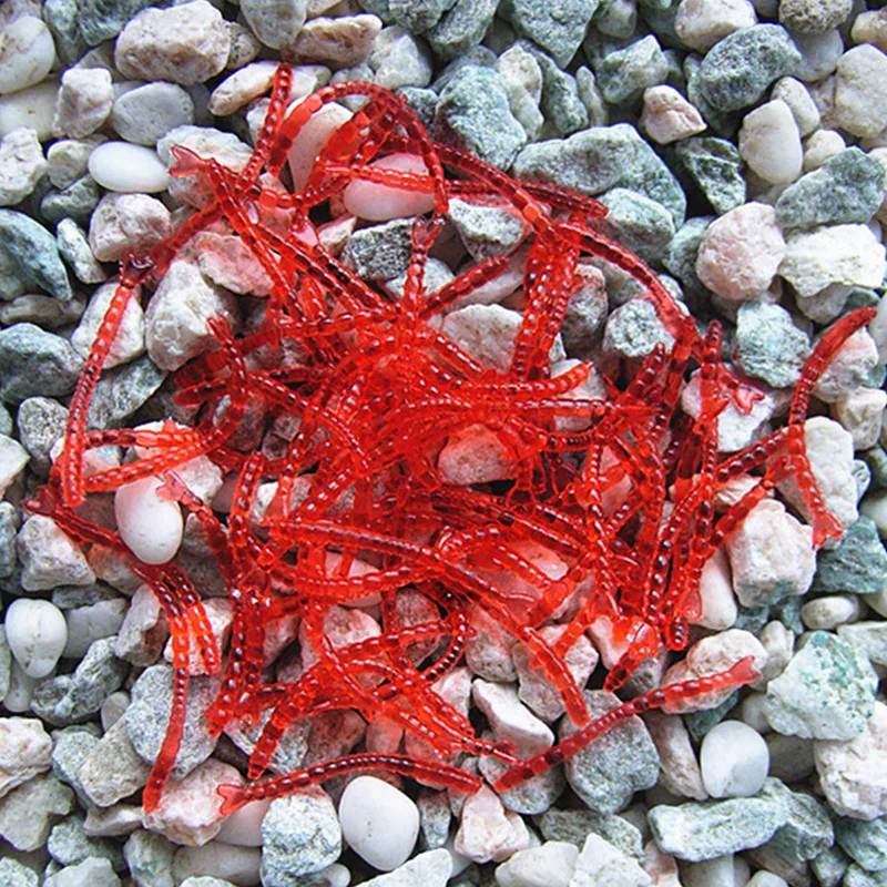 50/100pcs Lifelike Red Colors Worms Earthworm Soft Bait 2cm Shrimp Flavor Additive Artificial Silicone Lure Bass Fishing Tackle