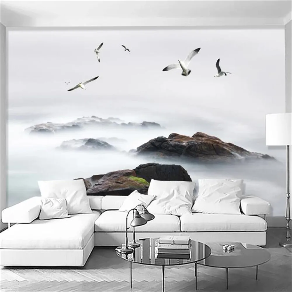 Milofi custom mural wallpaper wall covering modern minimalist hand-painted fresh coast bird landscape oil painting background