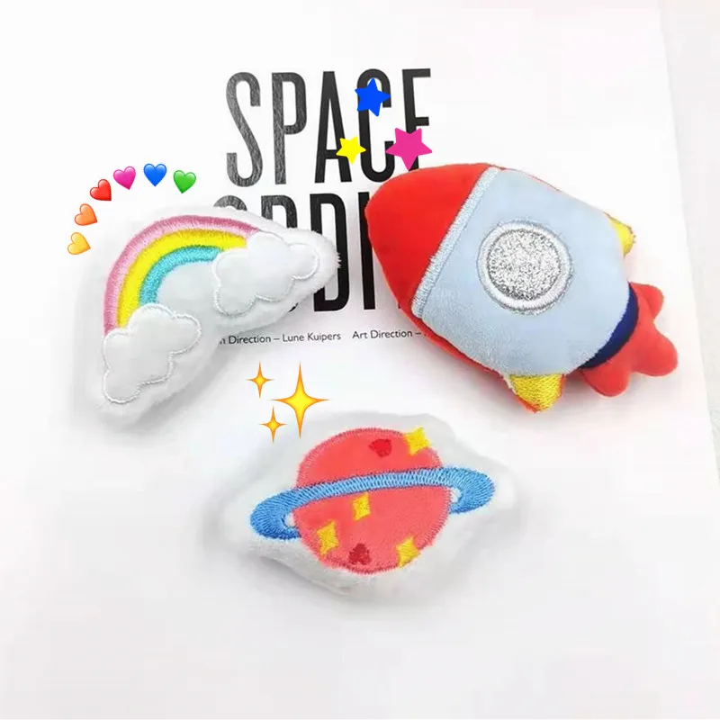 6PCS/Lot Cartoon Plush Astronaut Planet Rocket Patches Applique Crafts For Children Garment Accessories And Bag Scarf Decoration