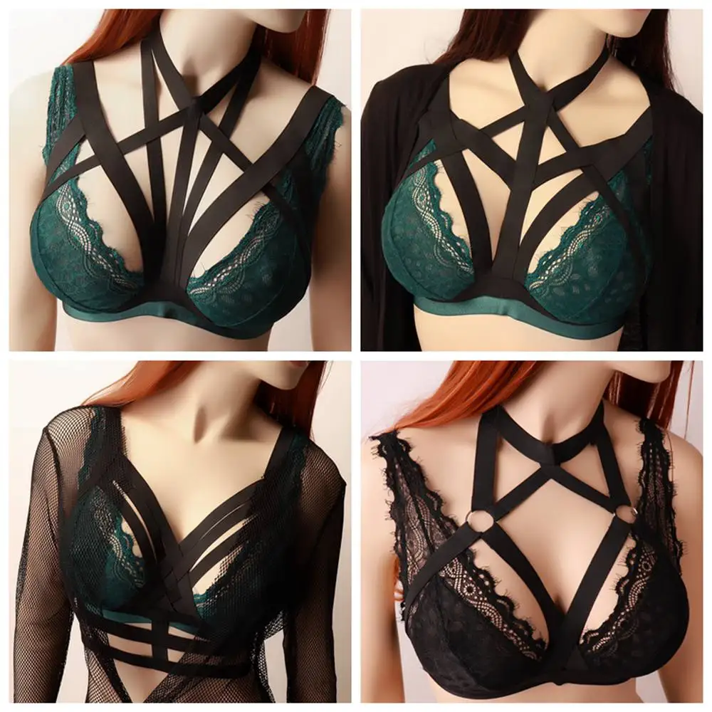 Fashion Street Punk Gothic Body Harness Elastic Bra Top See Through Strap for Women Lingerie Belt Adjust Plus Size Party Club