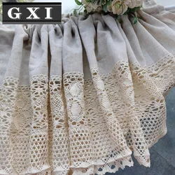 Retro Tassels Short Curtains For Kitchen Beige Cotton Linen Lace Half Tulle Curtain Wine Cabinet Door Christmas Decor Curtain