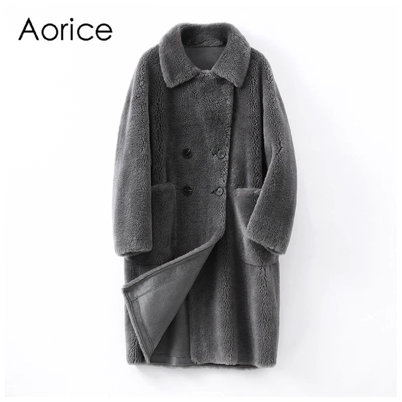 

Aorice Winter Women Wool Fur Coat Trench Sheep Shearing Jacke Coats Lady Female Warm Hooded Jackets Parka H6003