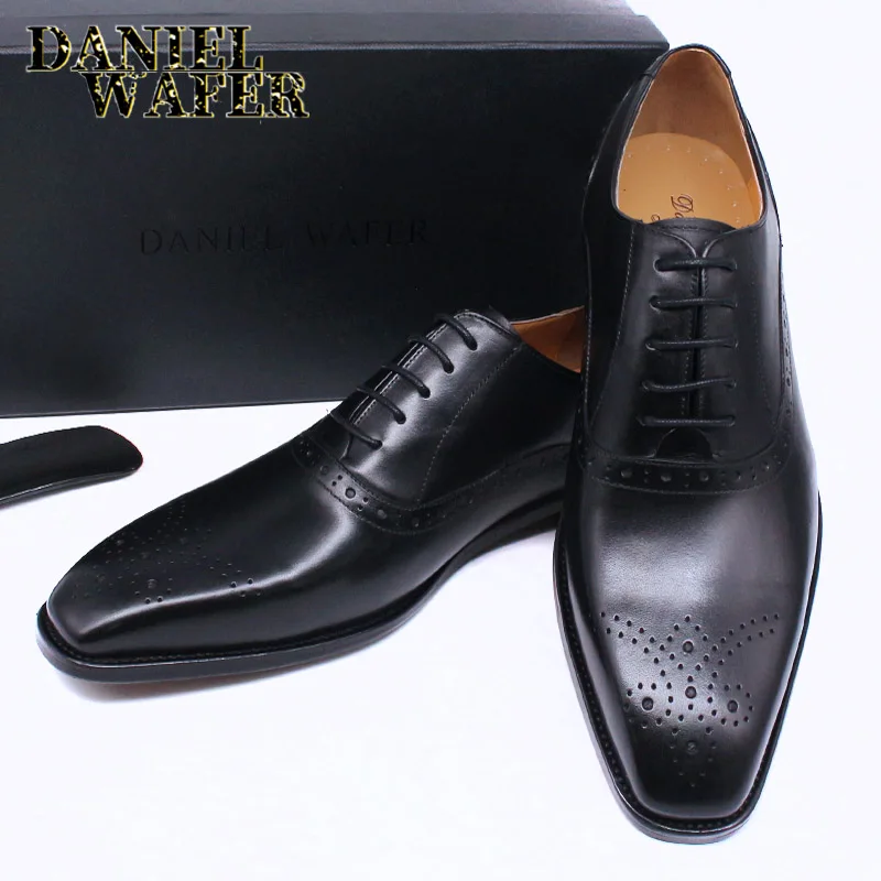 Herren-Oxford-Schuhe aus echtem Leder in Braun und Schwarz, hochwertige Business-Anzug-Hochzeitsschuhe mit Schlangenmuster und Schnürung – Detail 9
