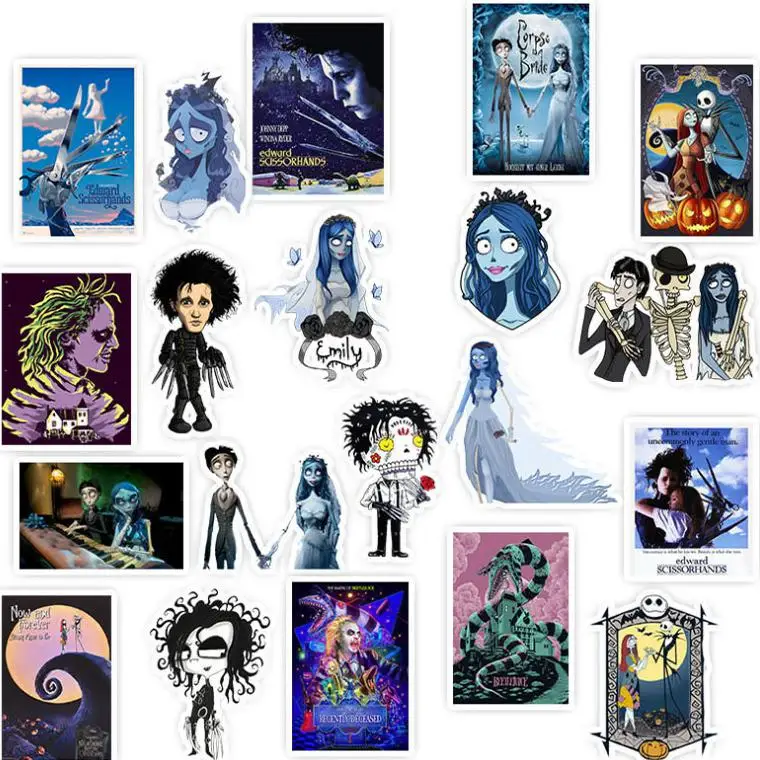 Pegatinas de grafiti de la serie de películas de Tim Burton, estuches de lápices impermeables para monopatín, Maleta de viaje para teléfono,