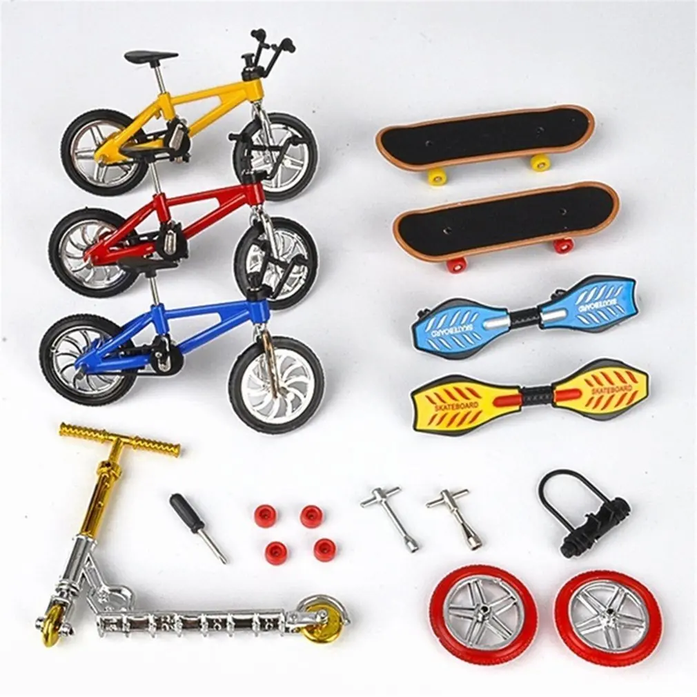 Finger Bicycle Alloy Bicycle Model Diecast Metal Finger Skate Board Toy Set Bicycle Skate Board Vitality Board Scooter Kids Toys