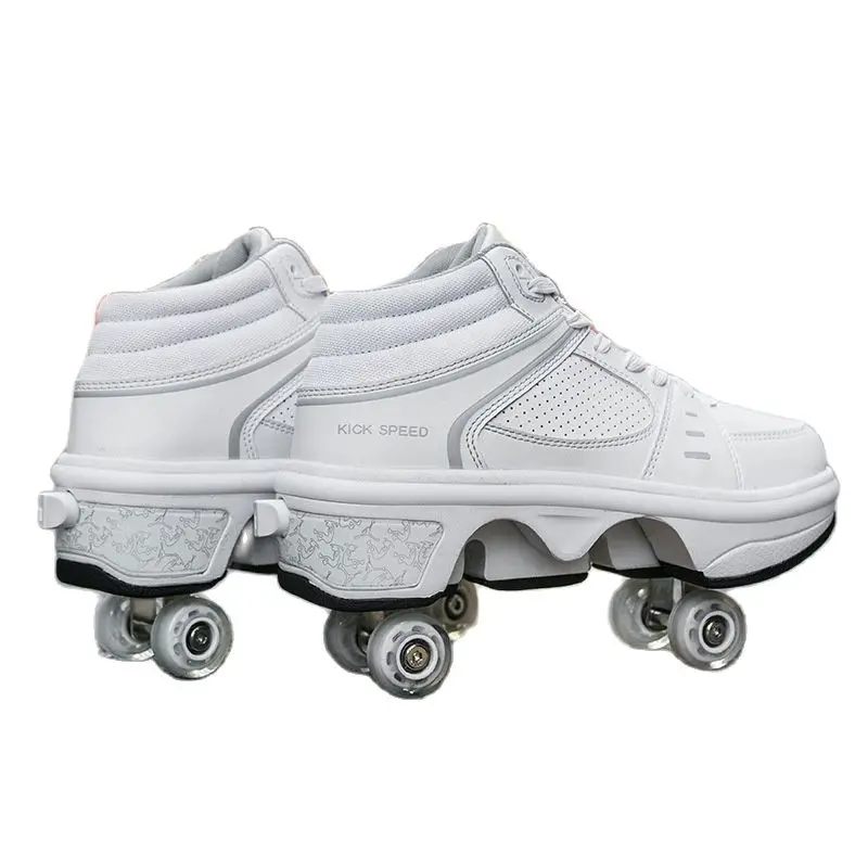 Roller Skates Dual Purpose Deformation Shoes Double Row Runaway Roller Skates Atmosphere Light Four Wheel Runaway Shoes